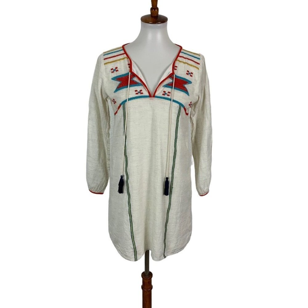 THML Women’s Dress Medium Long Sleeve Embroidered Off White